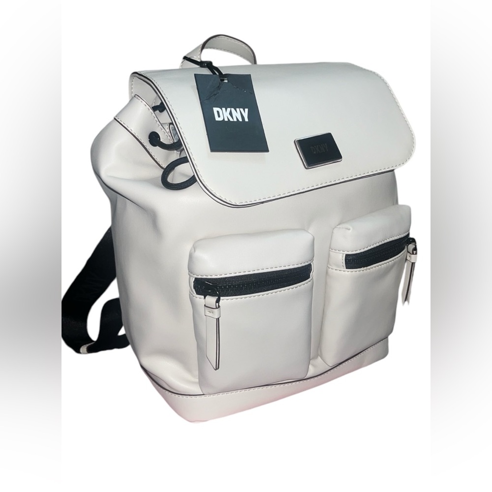 DKNY DAMIAN Drawstring snap closure BACKPACK in Pearl/Off white🔥 NWT - Picture 2 of 12